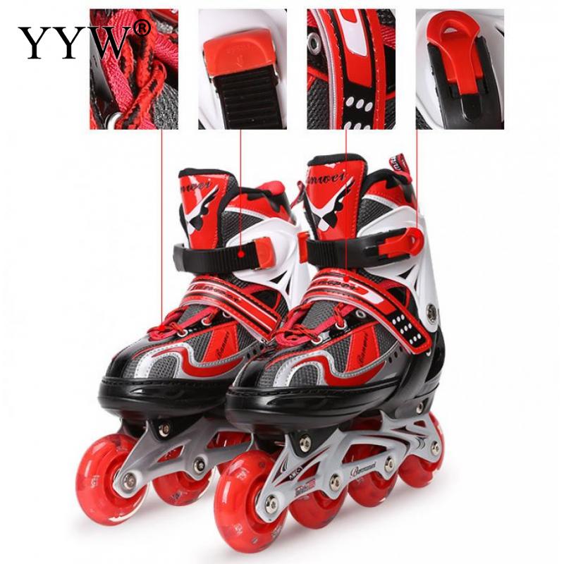 Kids Adjustable Inline Roller Skates Slalom Roller Skating 4 Wheels Shoes Sliding Free Skate For Children Size 30