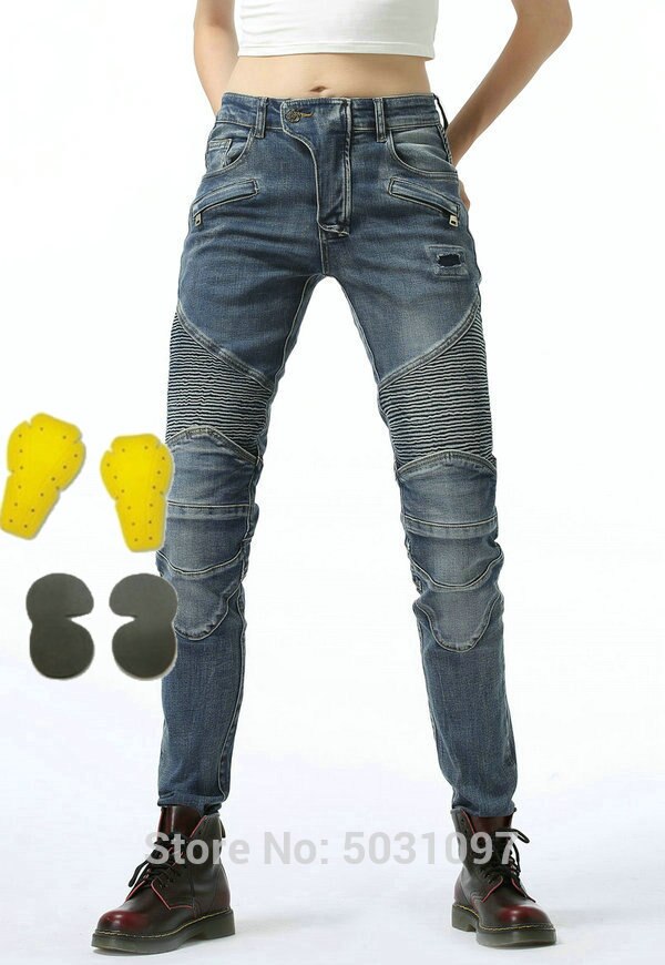 Loong Biker motorcycle riding pants 100% cotton protective leisure jeans female knight casual loose trousers: pants N ypads / 26