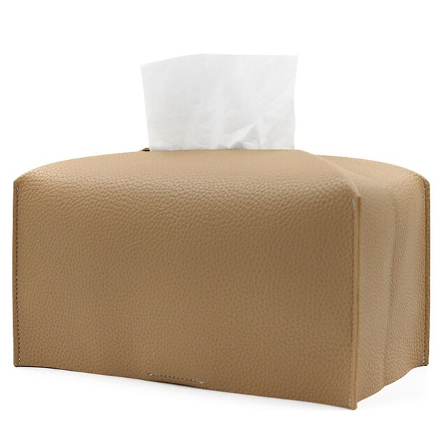 Tissue Box Cover Holder, Square Decoration Pu Leather Facial Tissues Case Roll Paper Dispenser For Bathroom Vanity Countertop: Beige-L