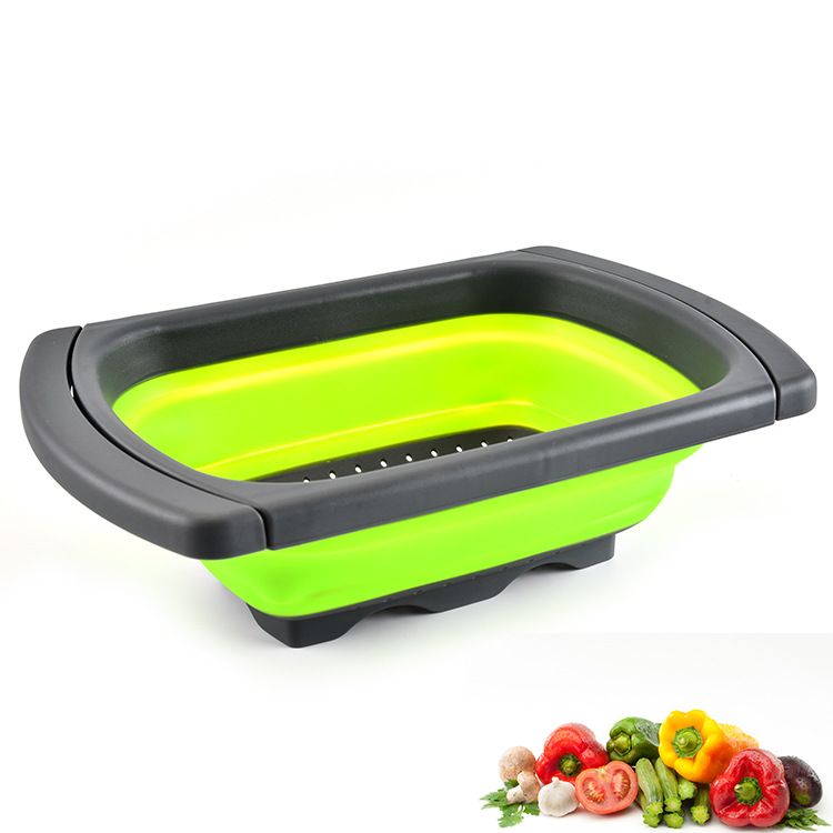 Multi-function rectangular telescopic water filter basket folding fruit and vegetable basket kitchen tool fruit basket
