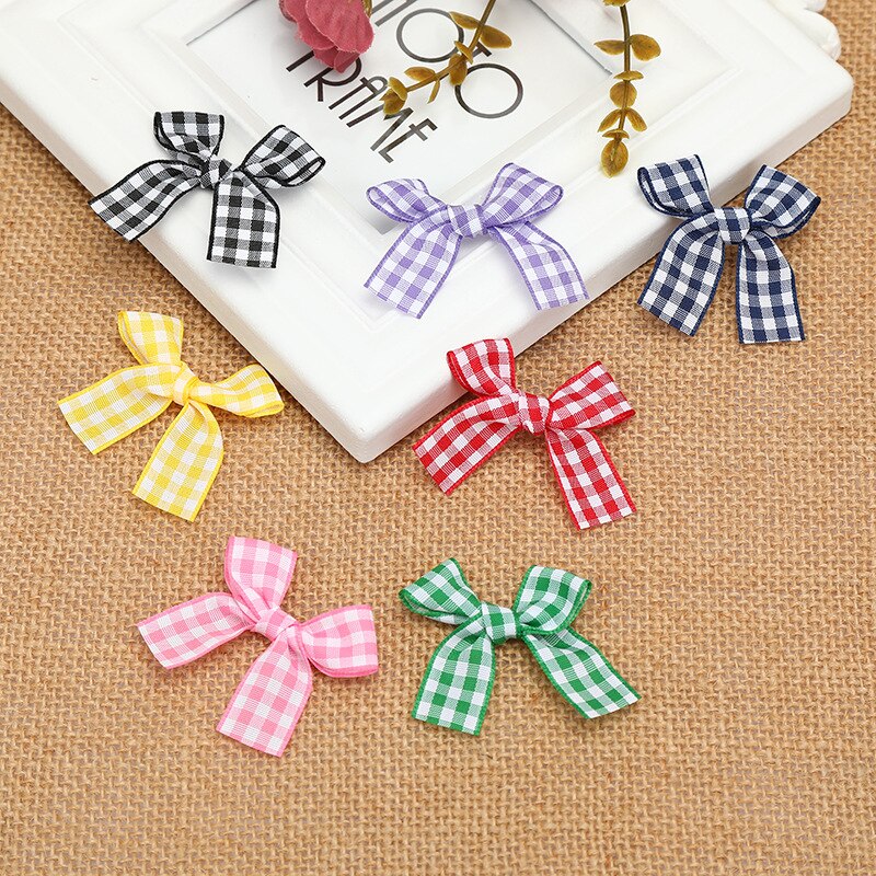 50Pcs 3*4Cm Kleuren Handen Plaids Lint Bowknots Diy Craft Plaid Huwelijksgeschenken Doos Decoratie Ambachten Kledingstuk textiel Accessoire