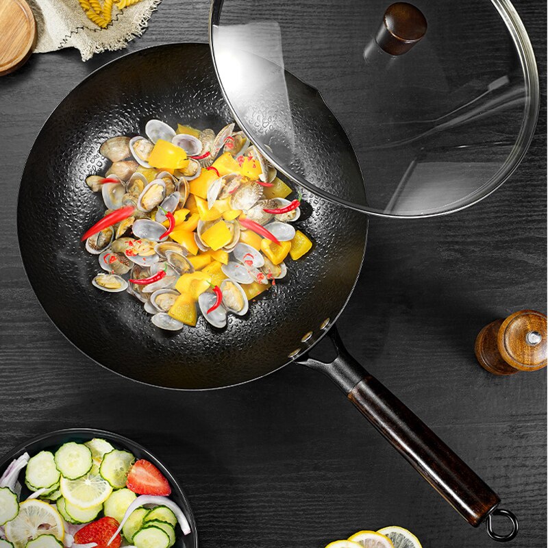 Wok Pan, Chinese Ijzeren Wok, Keuken Kookgerei, Roerbak Pan Vlakke Bodem Pan, inductie Kookplaat En Gasfornuis