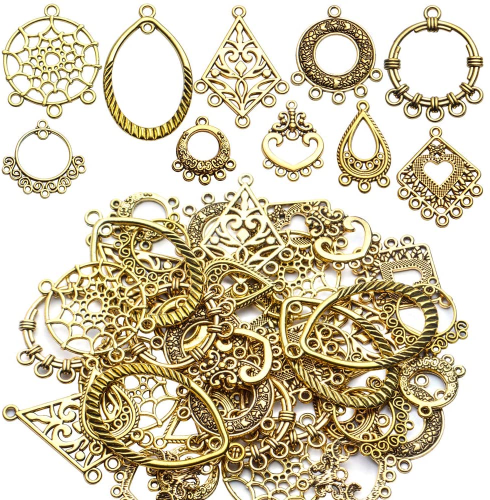 40Pcs Antieke Golden Earring Charm Connectors Tibetaanse Bohemian Kroonluchter Metalen Versiering Voor Diy Earring Supplies,10 Stijlen