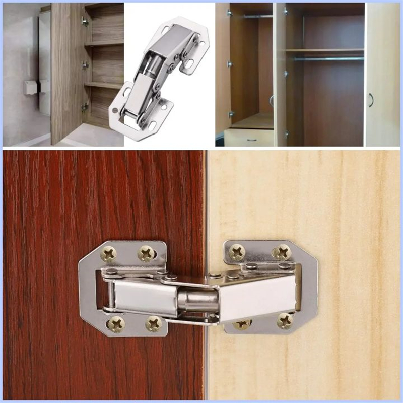 Charnières d'armoire en acier à 90 degrés, 10/2 pièces, sans trou de perçage, tampon hydraulique, charnière d'armoire de cuisine, quincaillerie de meubles