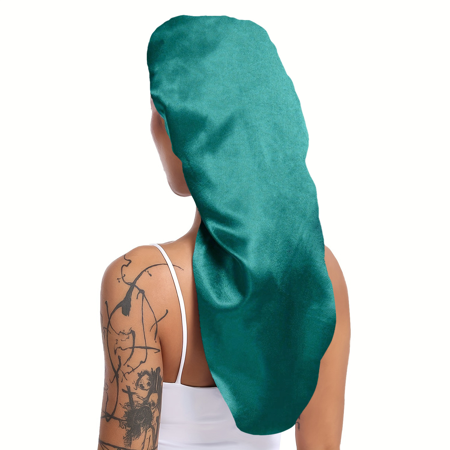 1 Stück lange, seidige Schlafhaube für glattes, lockiges Haar, extra große Haarhauben für Dreadlocks und Zöpfe, Satin--Schlafmützen für sterben Nacht: Paleturquoise