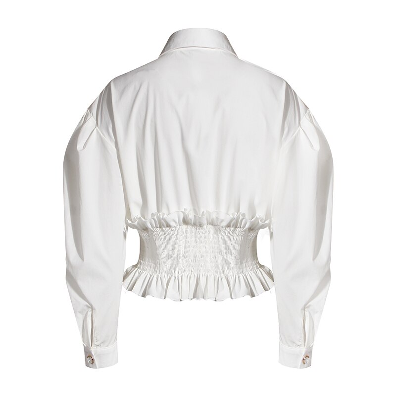 Twotwinstyle vintage patchwork rynkade toppar för kvinnor lapel puffärm tunika skjorta femaele höstvatten