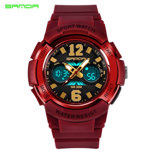 Sanda Quartz Sport Kinderen Horloges Led Digitale Horloge Jongen En Meisje Student Multifunctionele Waterdichte Elektronische Horloge: Rood