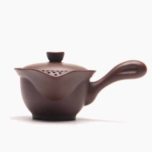 China Yixing Zisha Clay Brown Side Handle Gaiwan Shaped Teapot with Filter 150ml