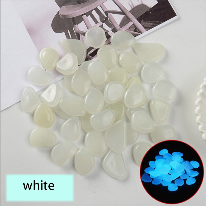 50/100pcs Glow in the Dark Garden Pebbles Glow Stones Rocks for Walkways Patio Lawn Garden Yard Fish tank Decor Luminous Stones: 100pcs / white