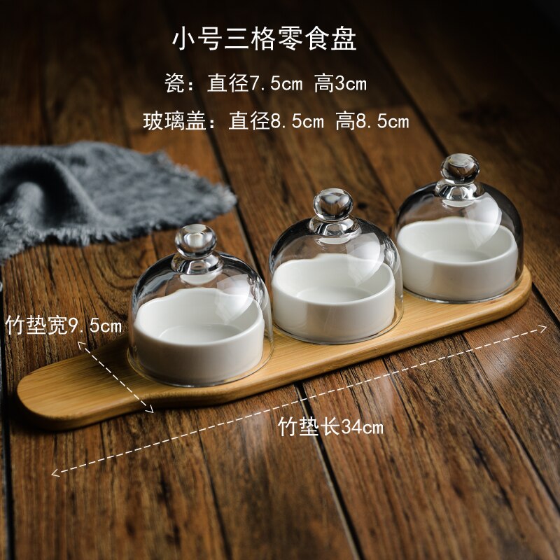 Keramische bakvorm cake beker puddingvorm glazen deksel taartbord dessertschaal vers fruit dessertbord snack klein setje: A03- 3 -delige set