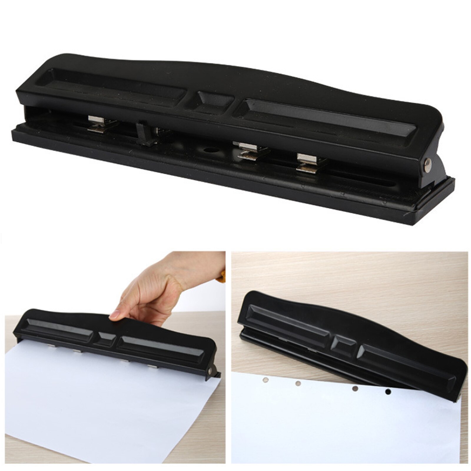 Desktop Hole Punch 4-Hole 12-Sheet Capacity Adjustable Metal Manual Paper Hole Puncher with Safety Lock for Office School Home