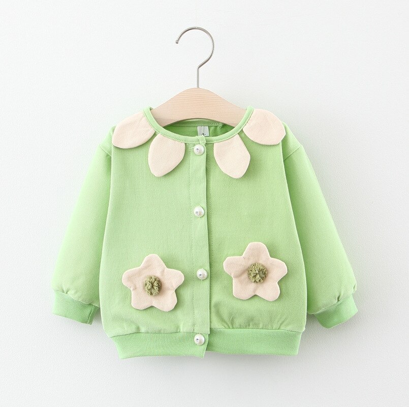 Bloem Jas Peuter Meisjes Herfst Winter Mode Katoen Zacht Zoete Kleding Tops O-hals 0-5T Baby Meisje knoppen Gebreid Vest: 485-green / 12m