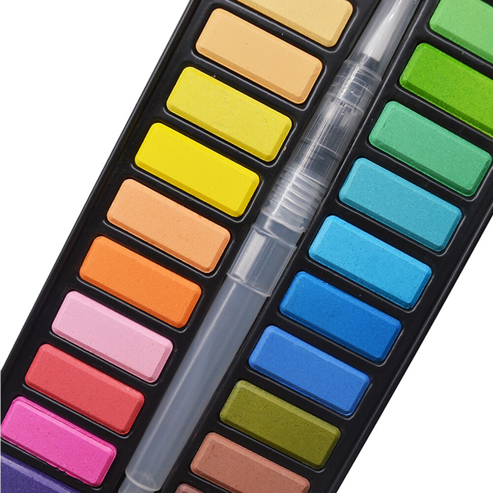 Superior Solid Watercolor Paint Set 12/18/24 Colors Foldable Travel Painting Pigment With Water Brush Pen Students Art Supplies