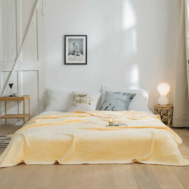 Tosidig tykkere ren farge bobleteppe flanell kast helårstepper hjemmetekstil høst/vinter varmt koselig sengeteppe: Gul / 100 x 140cm