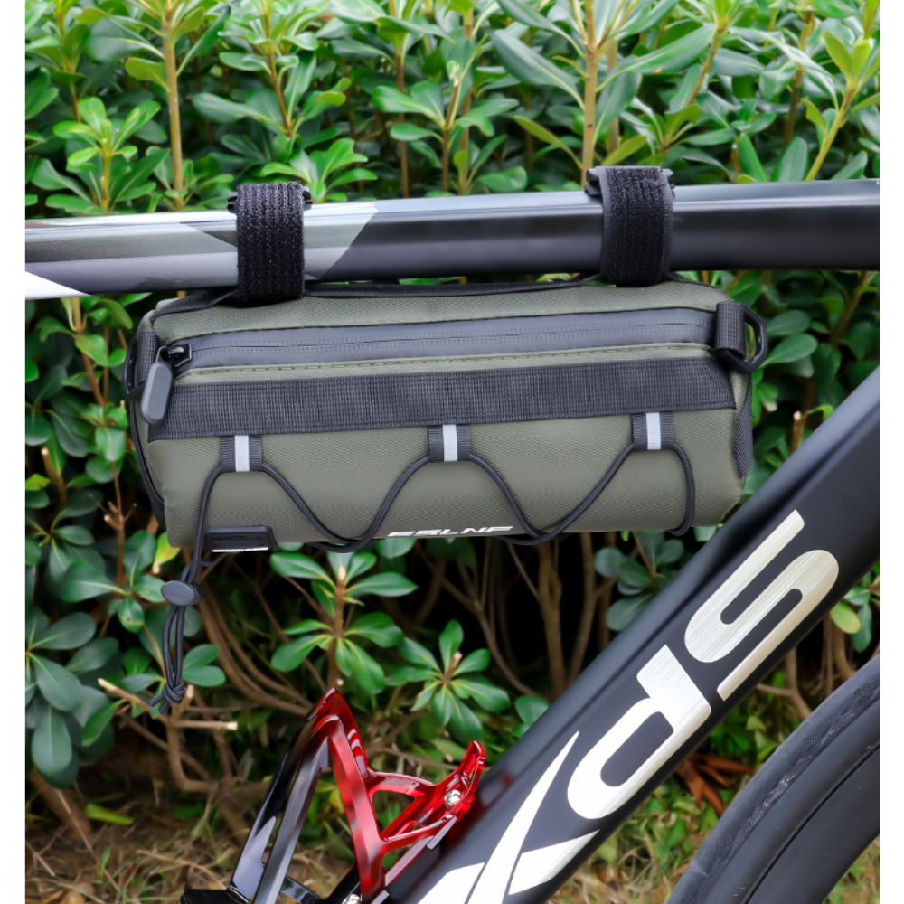 Bolsa para manillar de bicicleta, bolsa delantera para bicicleta, bolsa enrollable para almacenamiento de cuadro frontal de bicicleta con correa para el hombro para viajes en bicicleta de montaña y carretera