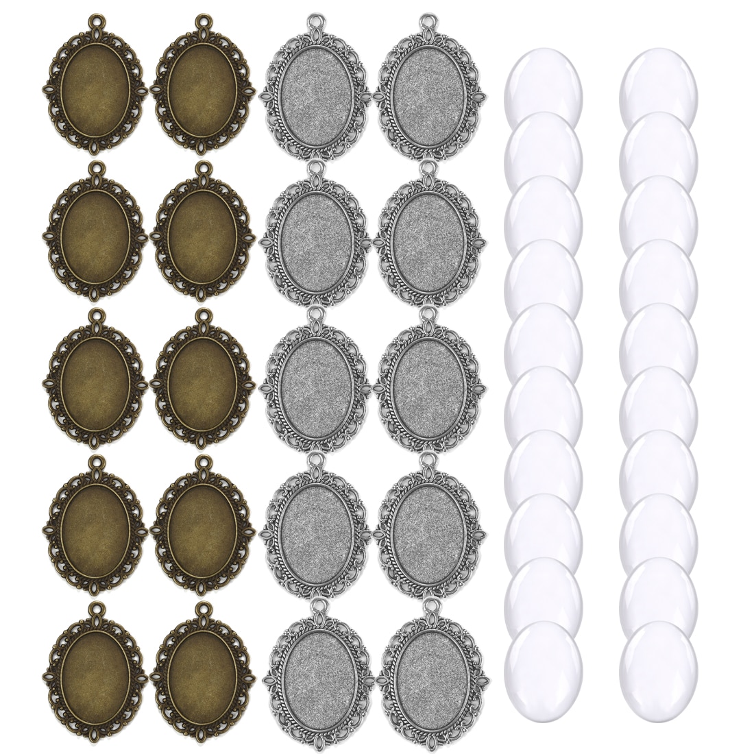 40pcs Oval Pendant Base Setting Glass Cabochons 18x25mm Cameo For DIY Jewelry Making Pendants Blank Tray Bezels