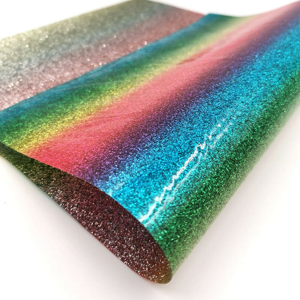 Schillernden Regenbogen Feine Glitter Stoff Sparkle Faux Leder Vinyl Handwerk Nähen Material Bögen, Der Decor DIY