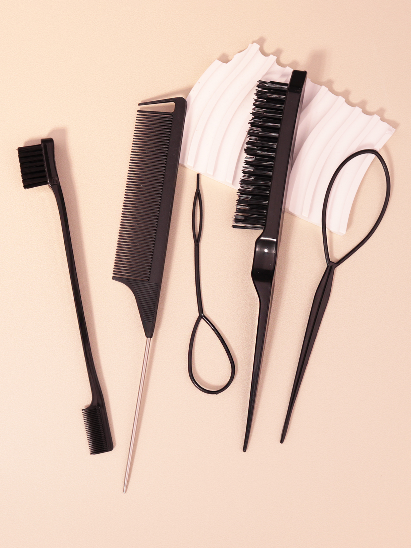 Haarborstel en vlechtenset, 5 stks/set, scheurkamborstel, randborstel, vlechtgereedschap, haarvlechtgereedschap, geschikt voor dames en heren: Black