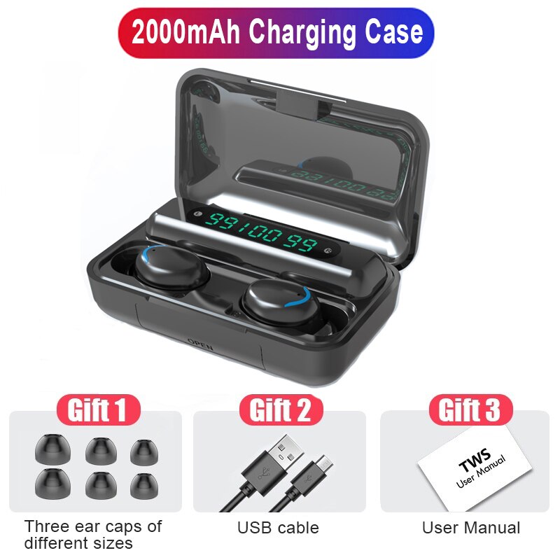 Echte draadloze bluetooth-oortelefoon met touchbediening, sporthoofdtelefoon, mini-oordopjes, stereobas,  f9 waterdichte draadloze headset met microfoon, android: B