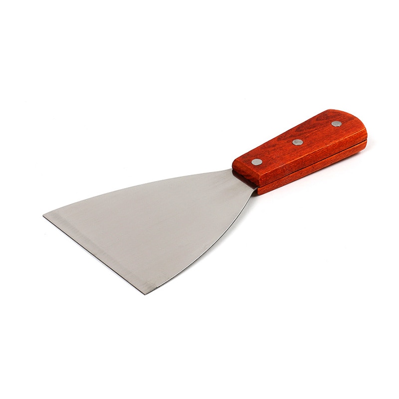 Stainless Steel Blade Grill Slant Edge Scraper Wooden Handle Food Service Beef Chicken Barbecue Cooking Tools FQ-ing