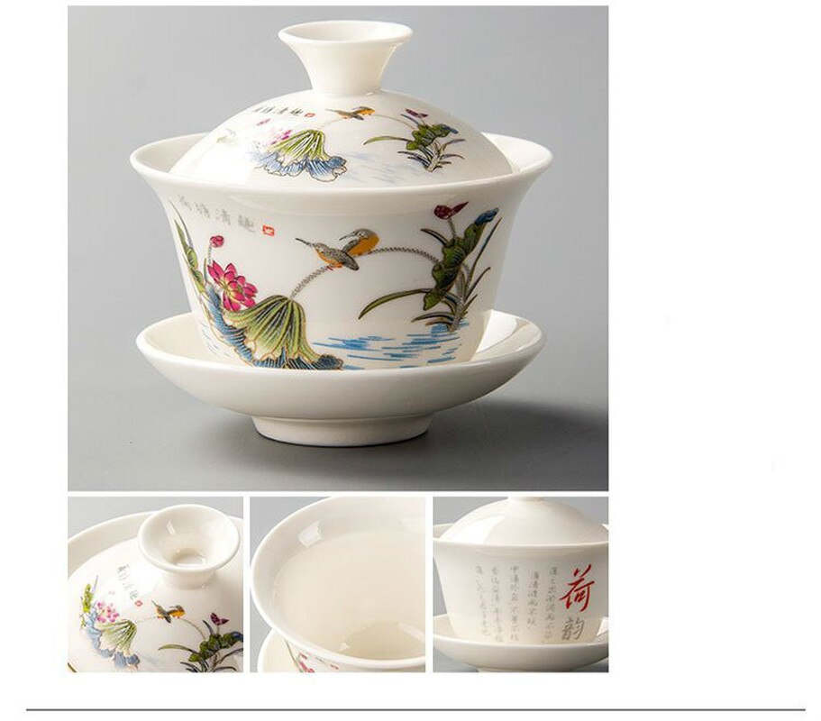 Gaiwan En Céramique Pour Thé Chinois - Service à Thé Traditionnel Avec Couvercle Et Soucoupe, 130 Ml