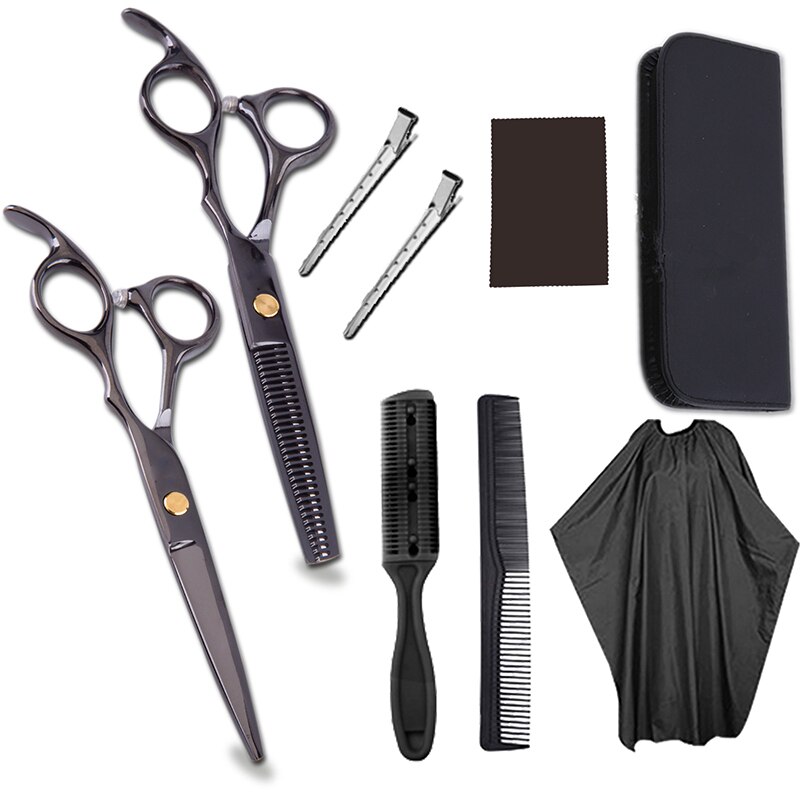 Costway 440 Steel 6 Inch Black Hair Scissors Set Cutting Barber Salon Haircut Thinning Shears Hairdressing Scissors: black suit2