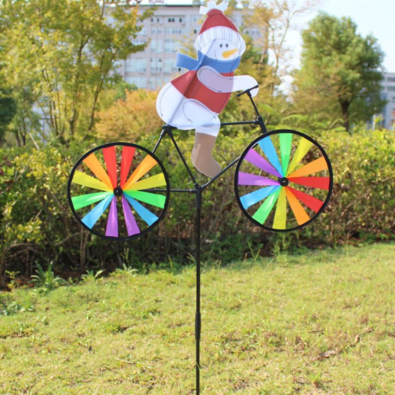 3D Grote Sneeuwpop Kerstman Op Fiets Windmolen Wind Spinner Draaimolen Yard Garden Decor Christmas