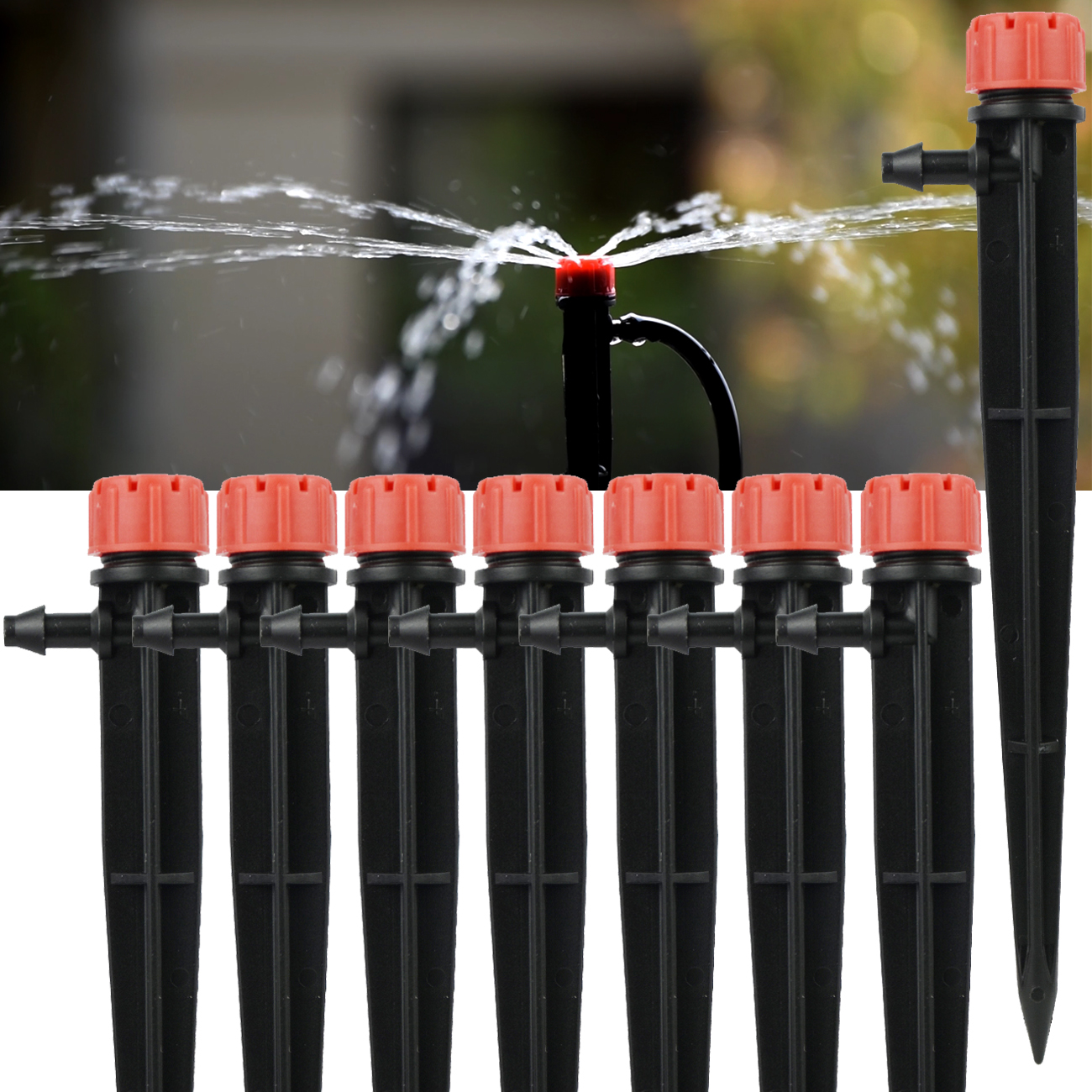 KESLA Drip Irrigation System 1/4'' Hose Adjustable 13CM Sprinkler Kit 4-Way Micro Watering Flow for Garden Flowers Vegetables