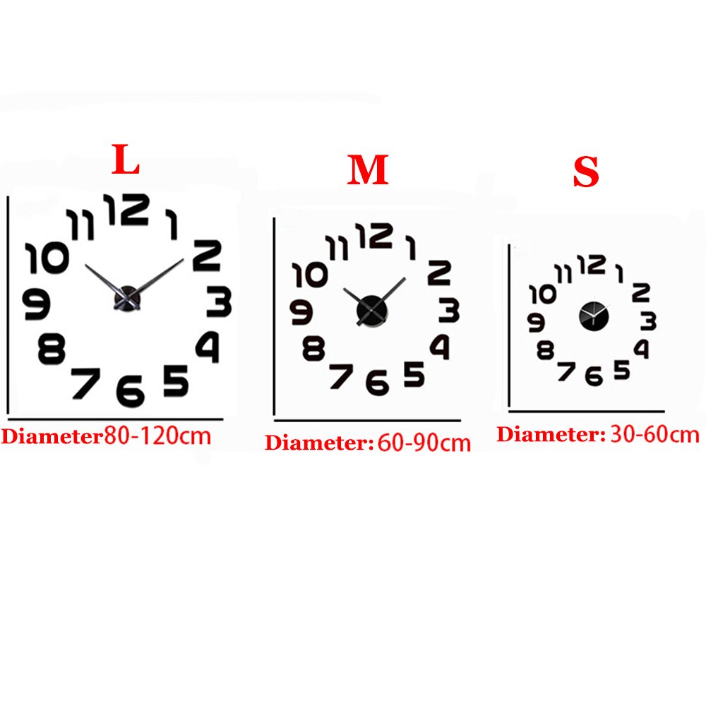 3D Big Wall Clock DIY Acrylic Mirror Wall Sticker Clocks Watch Quartz Horloge reloj de pared Modern Living Room Home Decor