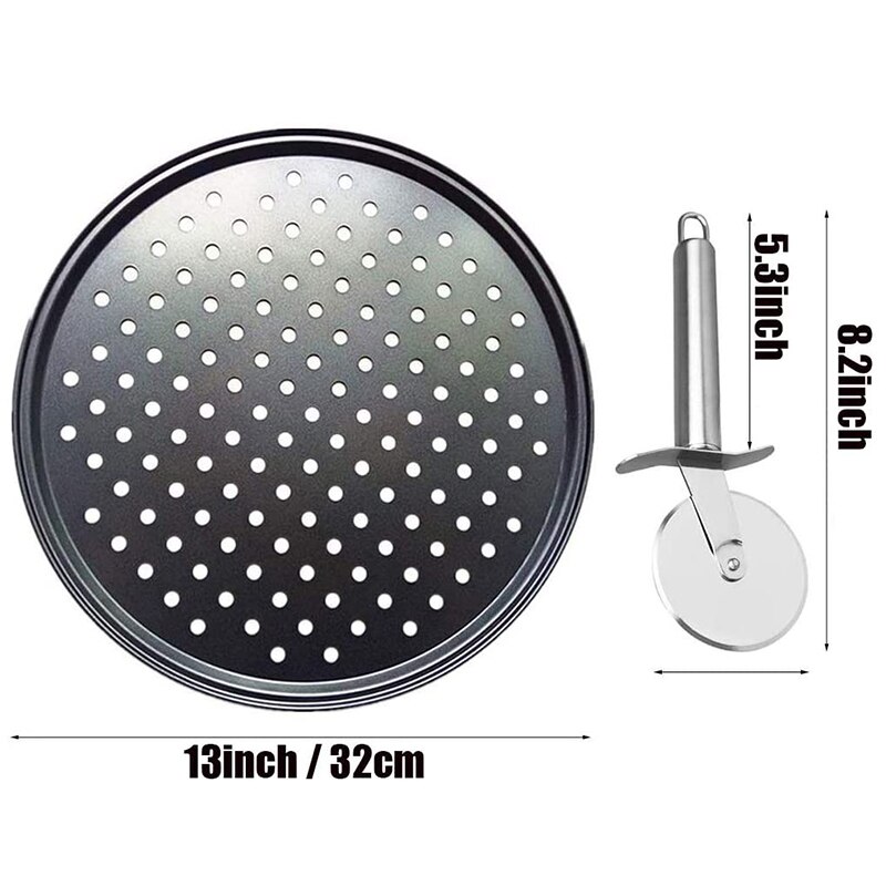 ! 2 Stuks Pizza Pan Met Gaten, geperforeerde Pizza Scherper Lade Non-stick Ronde Pizza Steen Bakken Set Met Cutter Wiel
