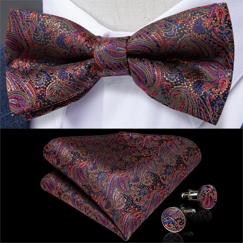 Formal dress Red Striped Paisley Wedding Bowtie Men Bow Tie set Butterfly Tie Pocket Square Cufflinks Cadeau Homme DiBanGu: HL-0110