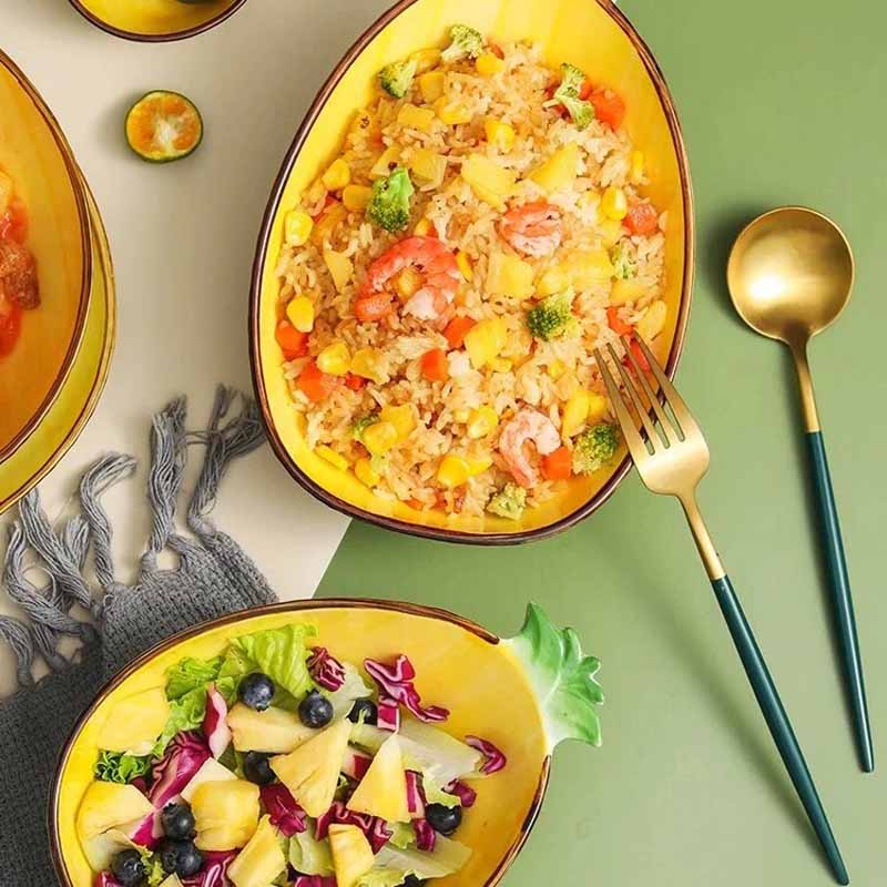 Ceramic Salad Bowl Pineapple Bowl Plate Home Decor Tableware Cute Soup Noodle Bowl Fruit Plate Kitchen Organizer