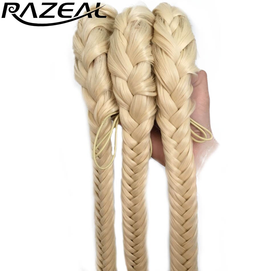 Razeal 20 inches Women's Clip In Braided Synthetic Hair Fishtail Ponytail With Elastic Drawstring Rope Black Color: 4/30HL