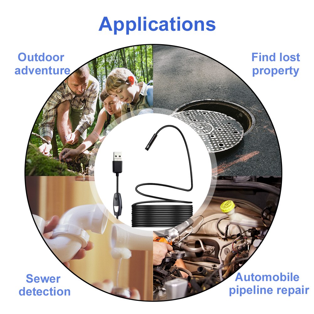 3 en 1 caméra d'inspection Endoscope industriel tablette HD réglable LED Smartphone double lentille étanche Pipeline Flexible