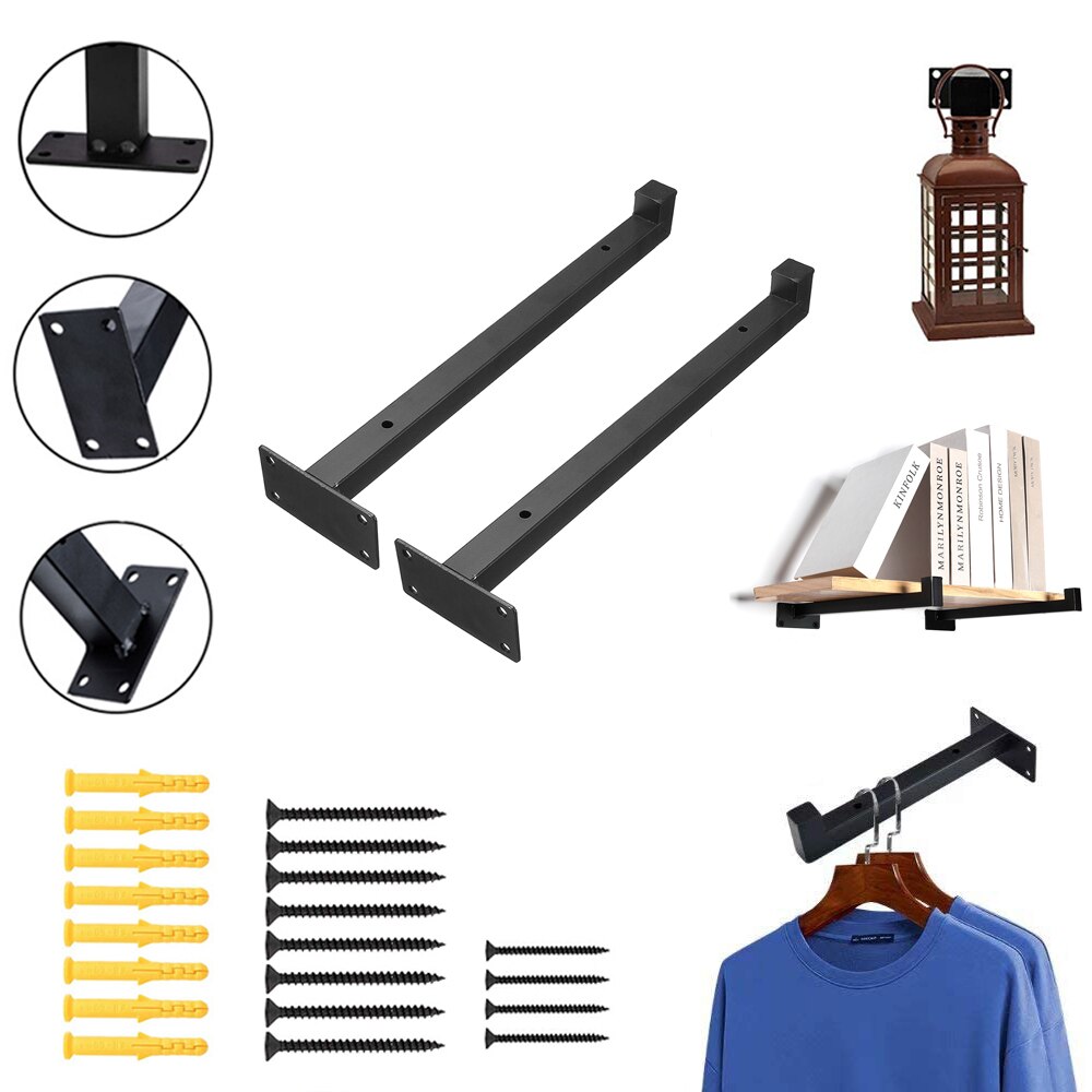 1/2/4pcs Black Industrial Iron Floating Bracket Heavy Duty Shelf Table Scaffold Board Wall Mounted Multifunctional Home Hardware