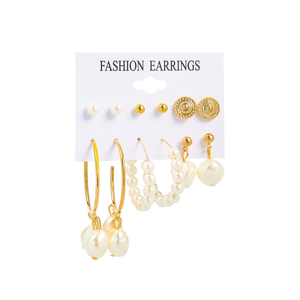 6 pçs embalado brincos conjunto novo estilo espiral pérola grande círculo simples liga folha de orelha anel combinação conduta: JY008 2