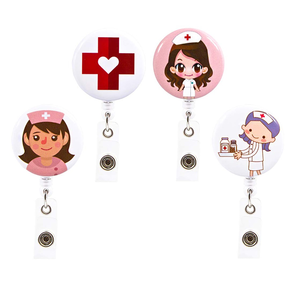 Una unidad de Mini insignia retráctil de dibujos animados, cordón para el carrete de Clip de enfermera, Tarjeta De Nombre de identificación, soporte, Clip, patrón de estudiante, insignia de enfermera, Clip