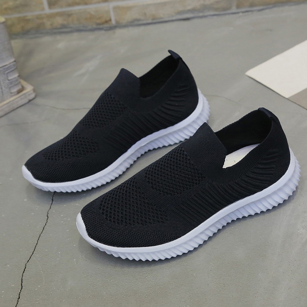 Damesneakers, åndbare mesh flade sko til kvinder, plus size sneakers, damesko, loafers: Sort / 40