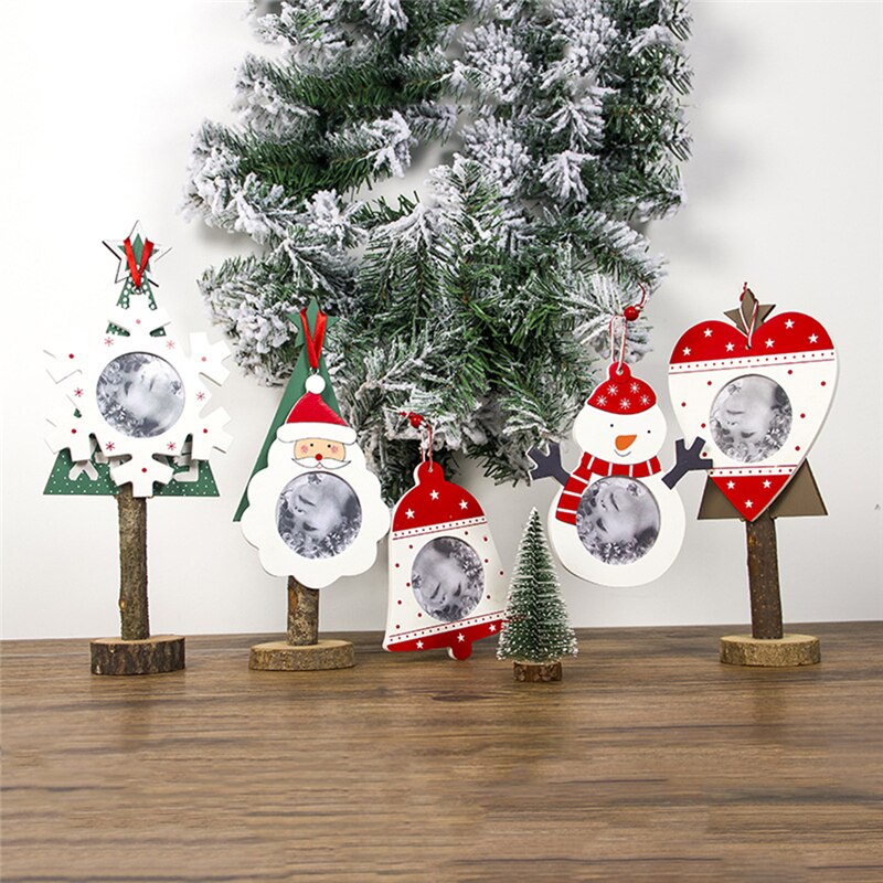 1pc Christmas Tree Photo Frame Wooden Santa Claus Hang Decorations DIY Photo Frame Christmas Decoration Products