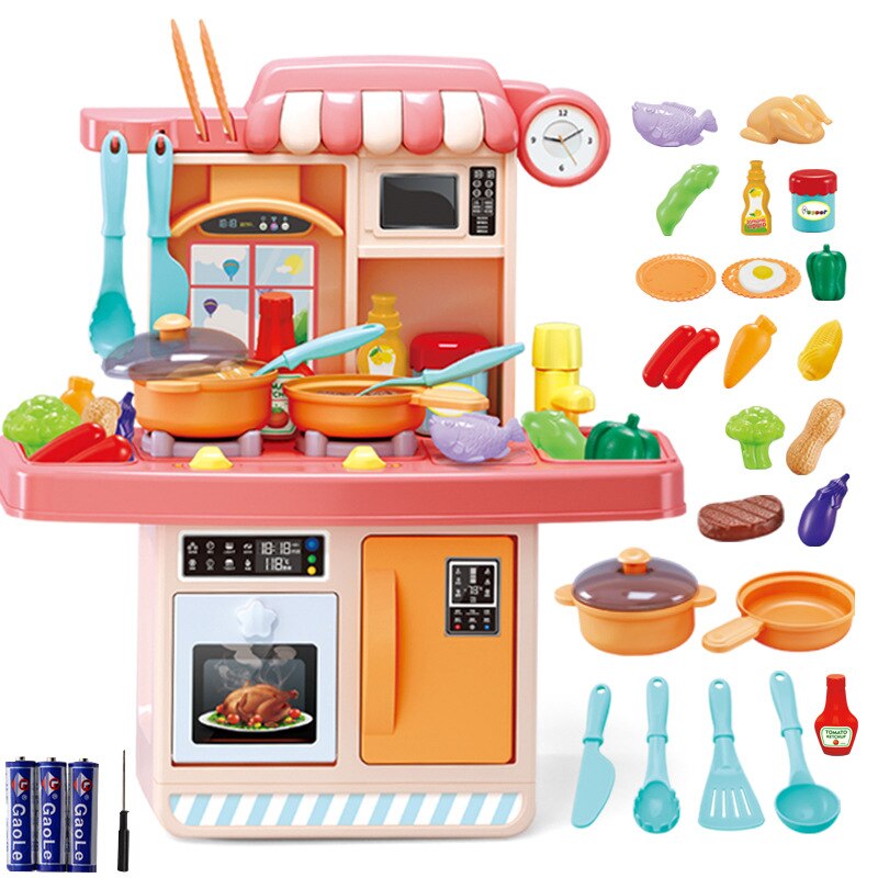 freundlicher Küche Spielzeug Spielen Haus Modell Küche Kochen Koch Licht Enthalten Licht Klang Mädchen'S und JUNGEN: groß Größe Kirsche Rosa  hell inbegriffen hell Klang 23 Stücke  verpackt  und Batterie Schraube Treiber