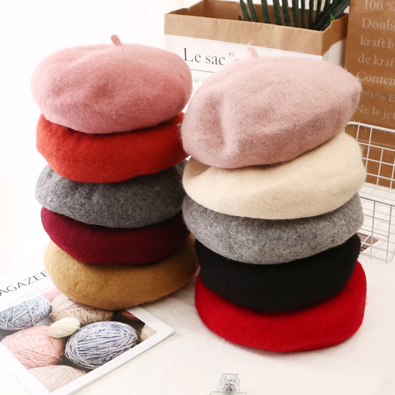 Hat Sell Cheap Women Wool Solid Color Beret Female Bonnet Caps Winter All Matched Warm Walking Hat Cap