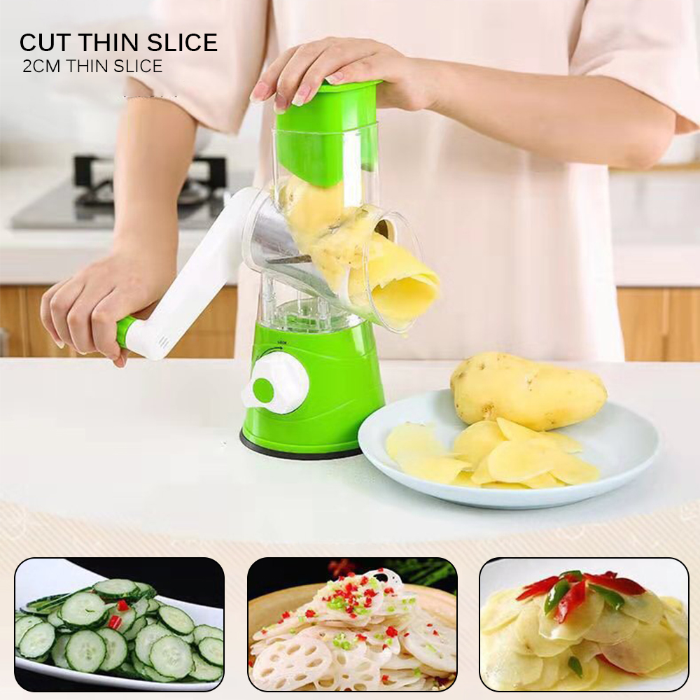 Manual Vegetable Cutter Round Slicer Potato Carrot Grater Slicer 3pcs Stainless Steel Chopper Blades Kitchen Tool