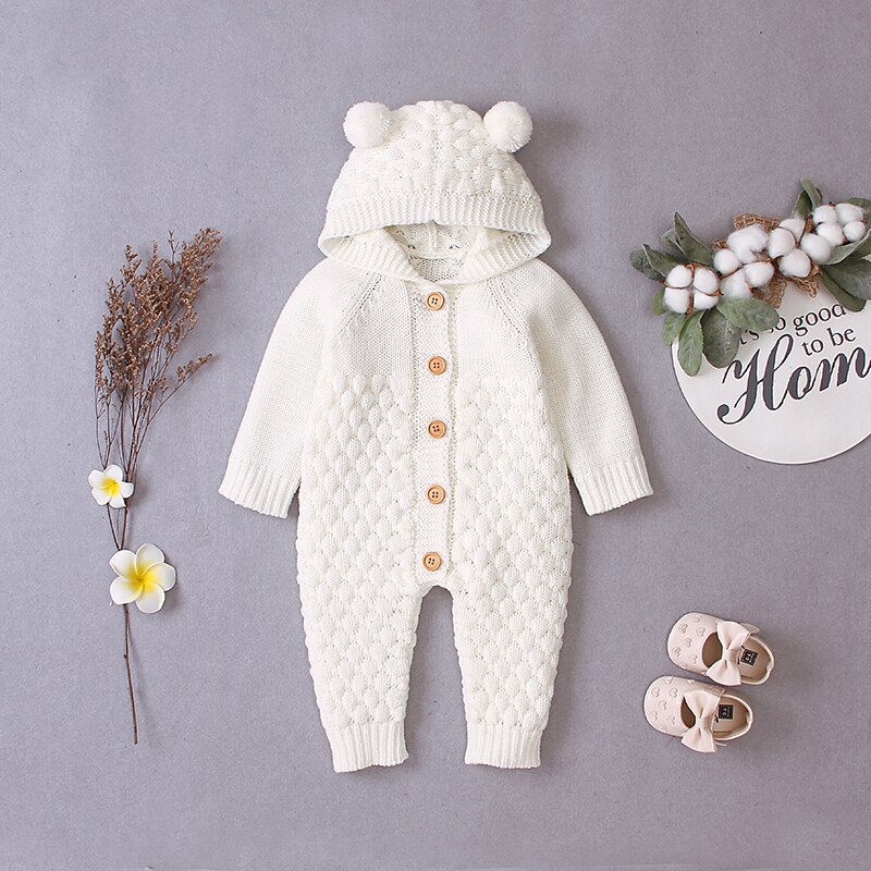 Herfst Baby Baby Meisjes Lange Mouw Gebreide Solid Print Hoodie Rompertjes Trui Kinderen Jongens Jumpsuit: W / 6m
