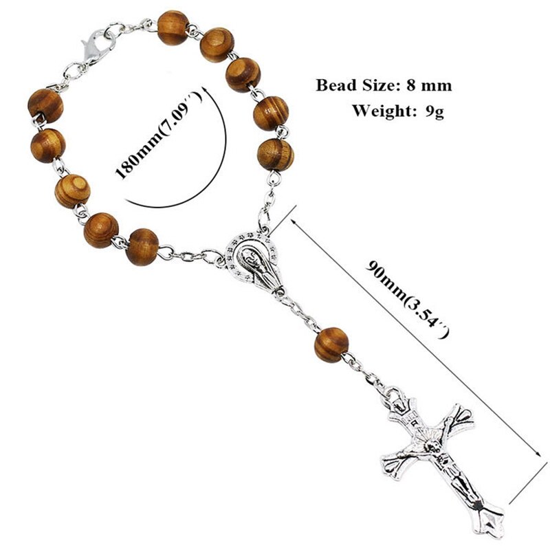 Jahrgang Christian Katholischen Rosenkranz Armbinde Holz Perlen Jesus Kreuz Anhänger Armbänder Für Frauen Männer Religiöse Schmuck