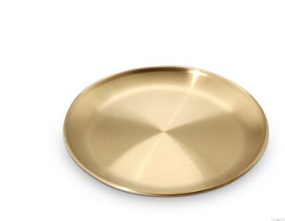 European Style Gold Dinner Plates Serving Dishes Kitchen Round Cake Tray Western Steak Plates: GOLD / 17cm