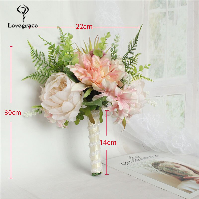 Lovegrace brude bryllup bukett brudepike haug med blomster bryllup forsyninger kunstig silke rose dahlia champagne festdekor