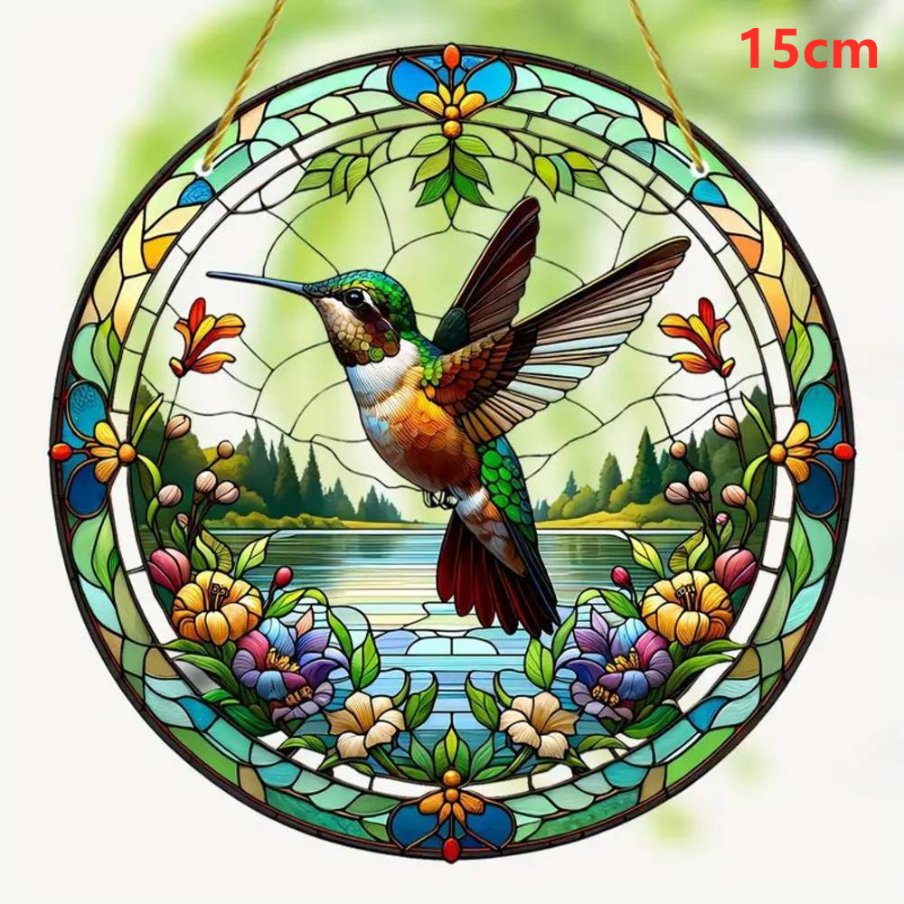 Acrylic Colorful Hummingbird Sun Catcher Rainbow Bird Wind Chimes Crafts Hanging Decor for All Seasons Home Garden Decoration: army green