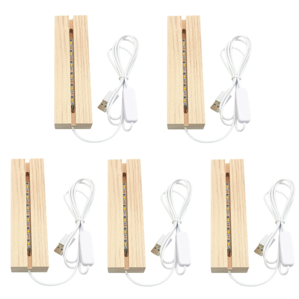 Rechthoek massief beukenhouten LED-basis voor harslamp Acrylglasplaatstandaard Houten lichtdisplaybasis DIY USB-nachtlampjebasis: Goud