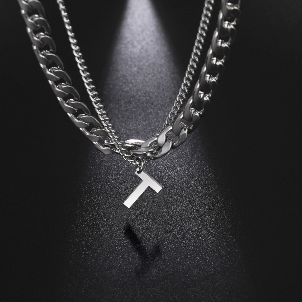 Roestvrij stalen dubbellaagse kettingen voor mannen vrouwen Eenvoudige 26-letter hanger ketting Mode damessieraden voor feestcadeau: Blue Zinc Plated