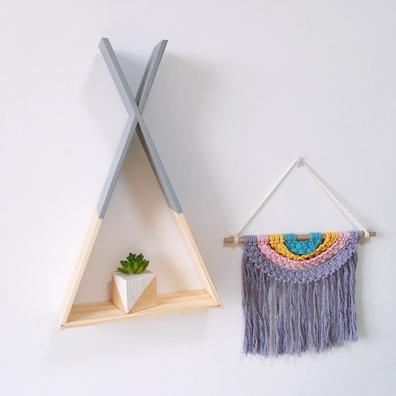 Babykamer macramé gebreid wandkleed met kwastje bohemian handgemaakte gevlochten regenboog houten wandhanger kunst kinderkamer boho decoratie
